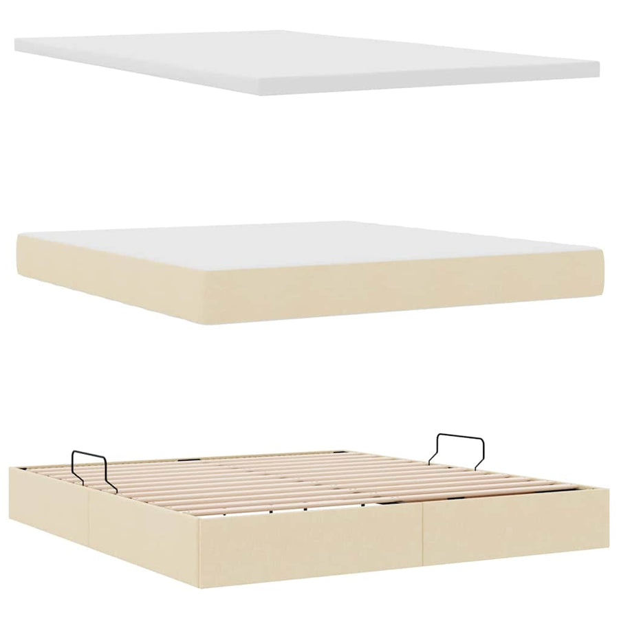Opbergbed met matras met matras Crème 180 x 200 cm Bewerkt hout