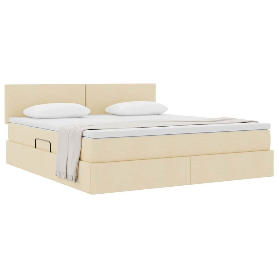 Opbergbed met matras met matras Crème 180 x 200 cm Bewerkt hout