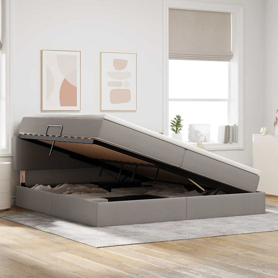 Opbergbed met matras met matras Taupe 200 x 200 cm Bewerkt hout