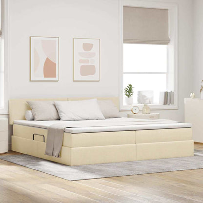 Opbergbed met matras met matras Crème 200 x 200 cm Bewerkt hout