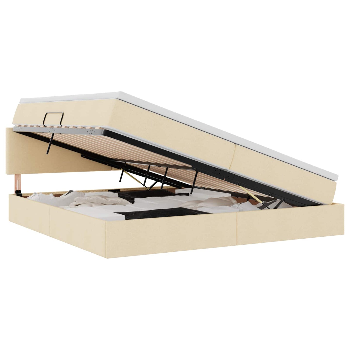 Opbergbed met matras met matras Crème 200 x 200 cm Bewerkt hout