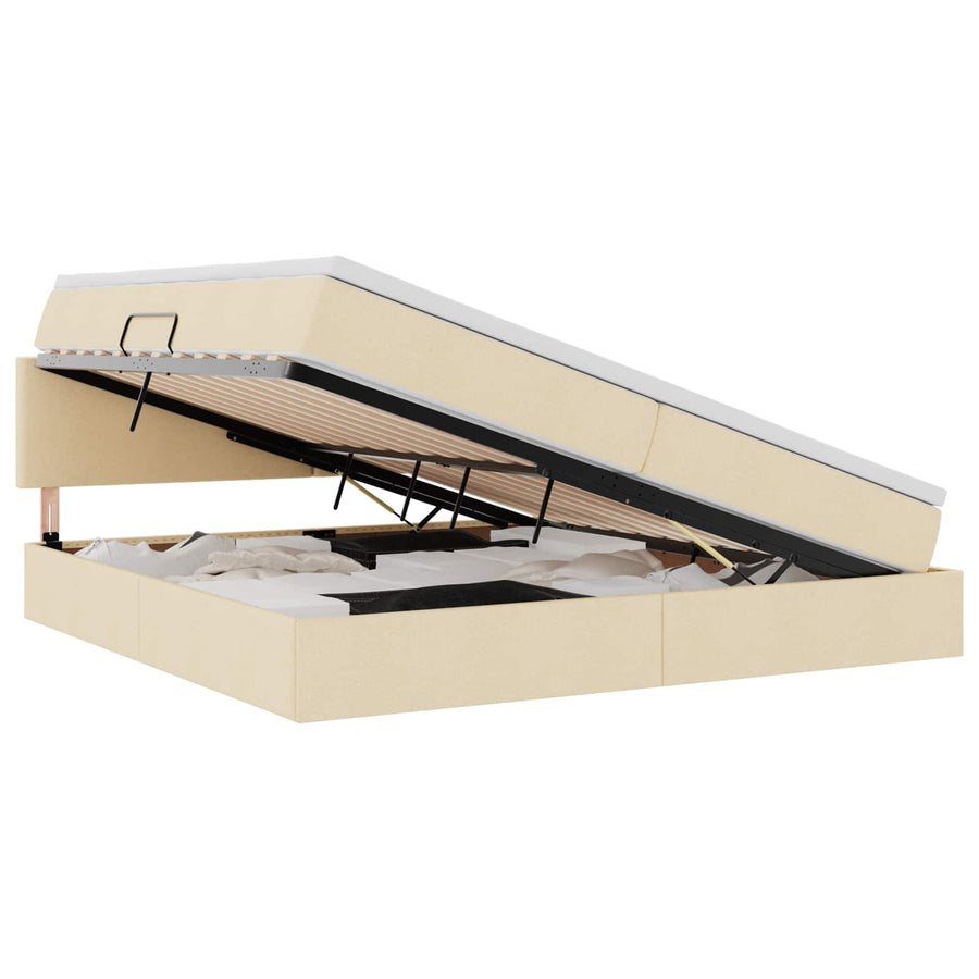 Opbergbed met matras met matras Crème 200 x 200 cm Bewerkt hout