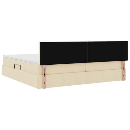 Opbergbed met matras met matras Crème 200 x 200 cm Bewerkt hout