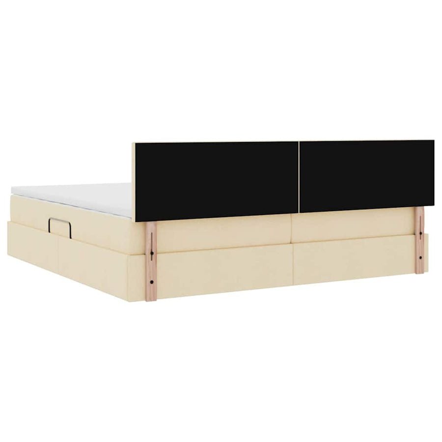 Opbergbed met matras met matras Crème 200 x 200 cm Bewerkt hout