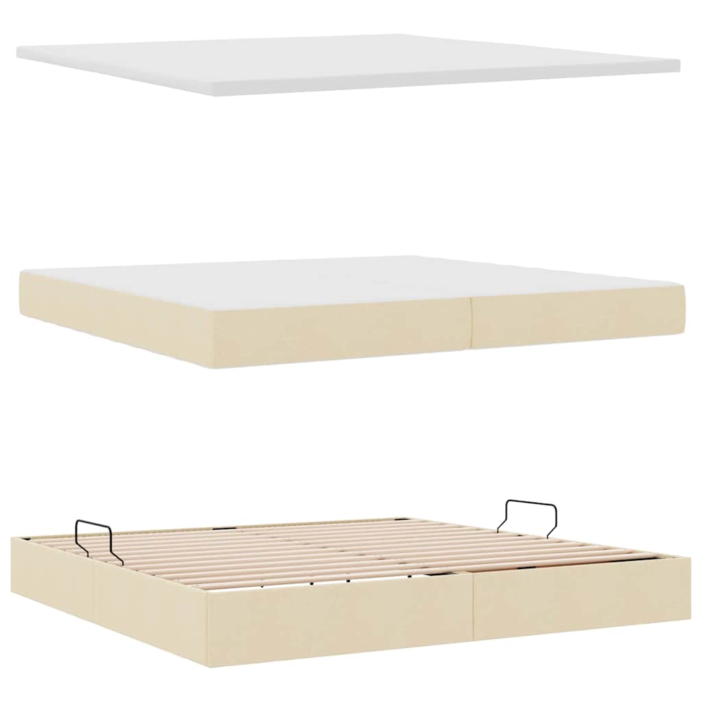 Opbergbed met matras met matras Crème 200 x 200 cm Bewerkt hout