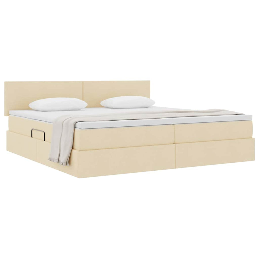 Opbergbed met matras met matras Crème 200 x 200 cm Bewerkt hout
