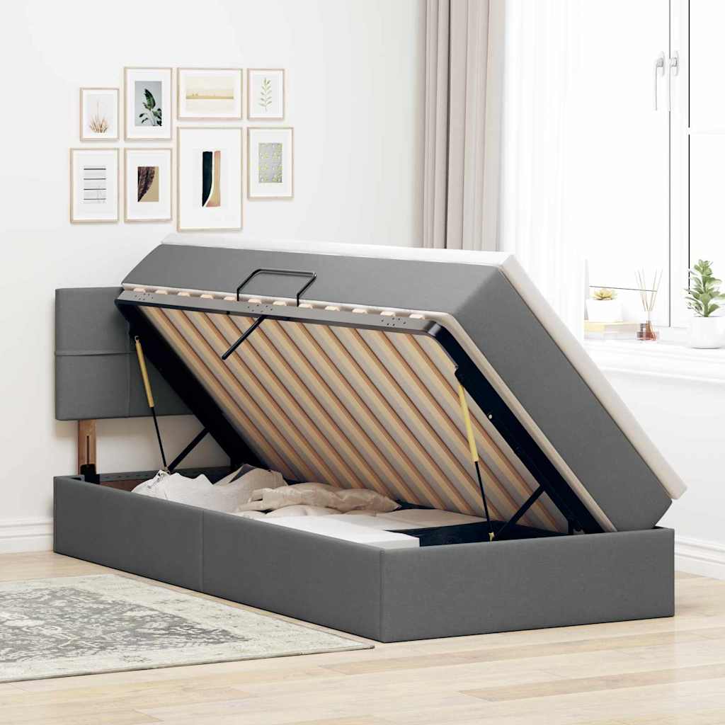 Opbergbed met matras Donkergrijs 90 x 190 cm Bewerkt hout