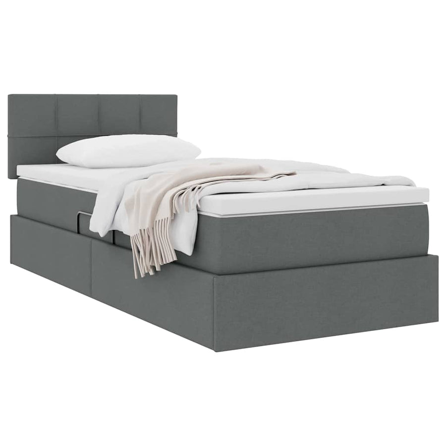 Opbergbed met matras Donkergrijs 90 x 190 cm Bewerkt hout