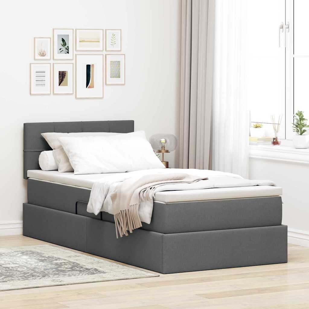 Opbergbed met matras Donkergrijs 90 x 200 cm Bewerkt hout