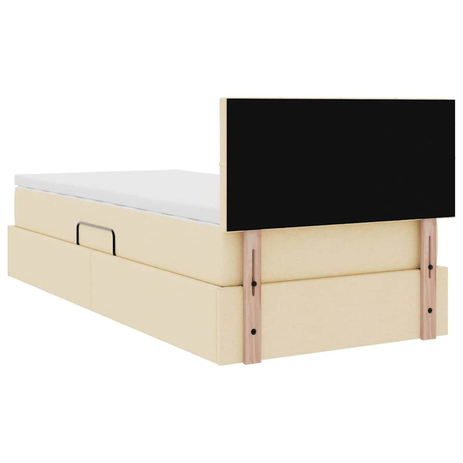 Opbergbed met matras met matras Crème 90 x 200 cm Bewerkt hout