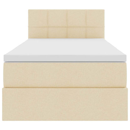 Opbergbed met matras met matras Crème 90 x 200 cm Bewerkt hout