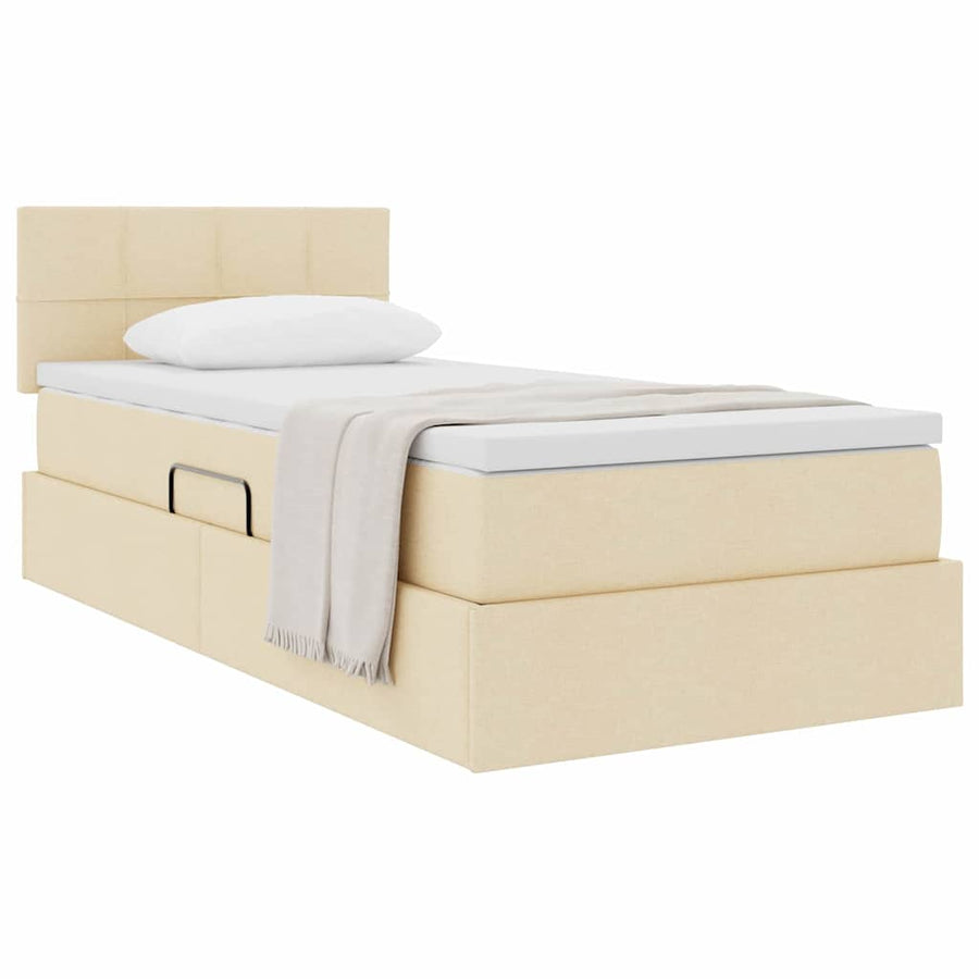 Opbergbed met matras met matras Crème 90 x 200 cm Bewerkt hout
