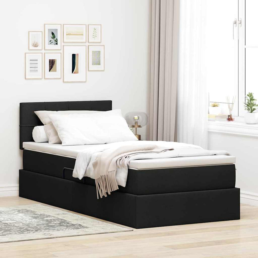 Opbergbed met matras met matras Zwart 100 x 200 cm Bewerkt hout