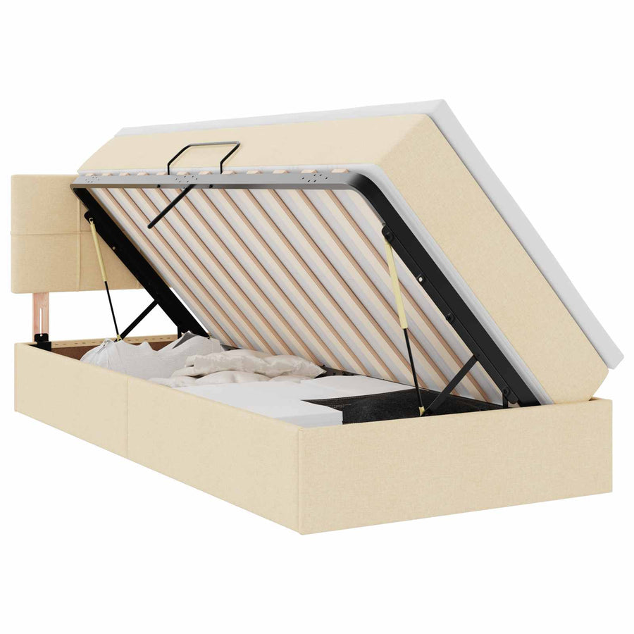 Opbergbed met matras met matras Crème 100 x 200 cm Bewerkt hout