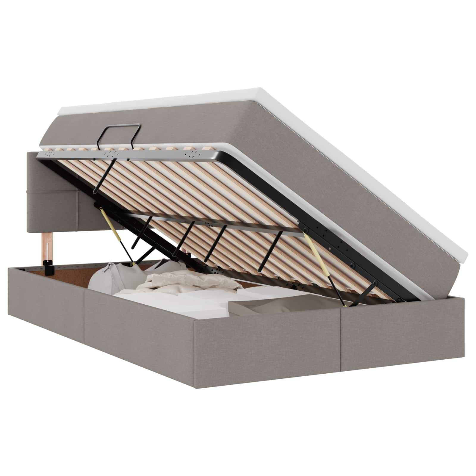 Opbergbed met matras met matras Taupe 120 x 190 cm Bewerkt hout