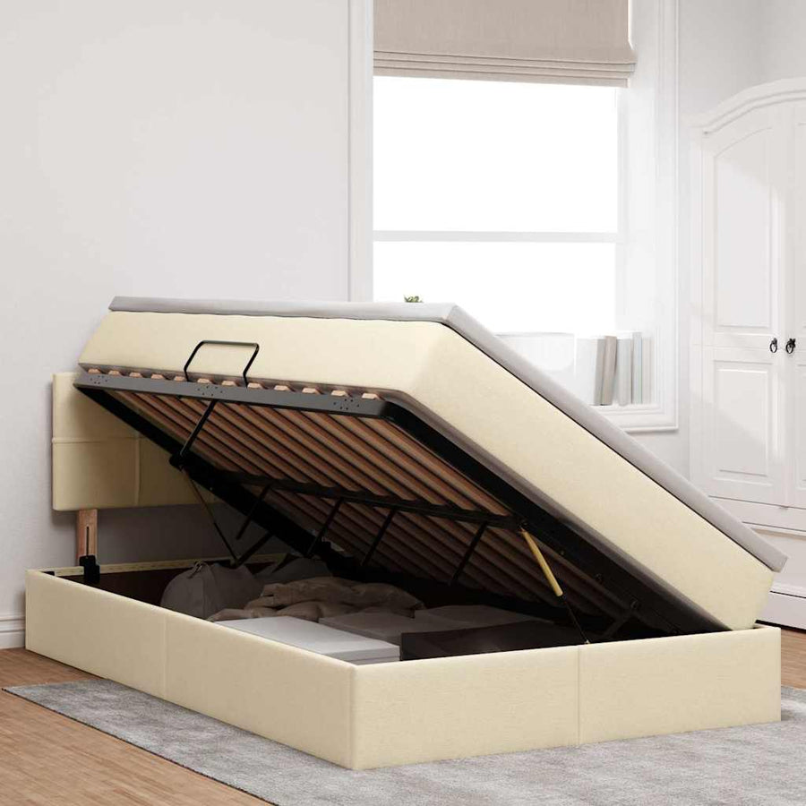Opbergbed met matras met matras Crème 120 x 190 cm Bewerkt hout