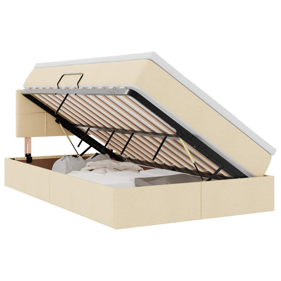 Opbergbed met matras met matras Crème 120 x 190 cm Bewerkt hout