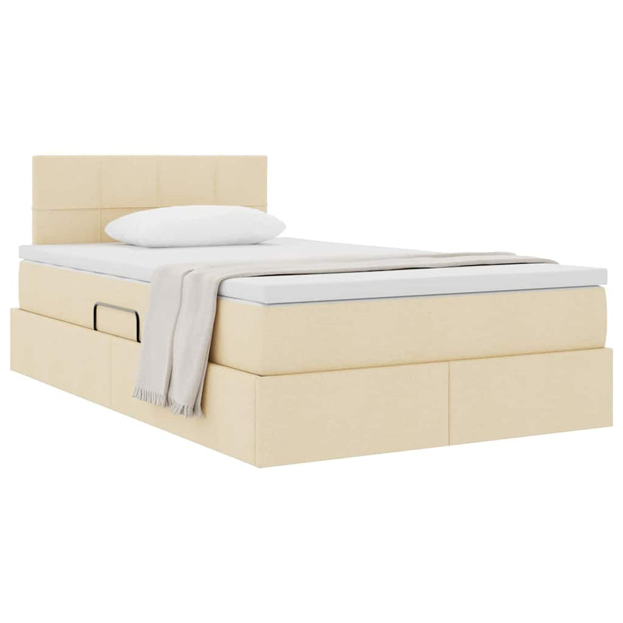 Opbergbed met matras met matras Crème 120 x 190 cm Bewerkt hout