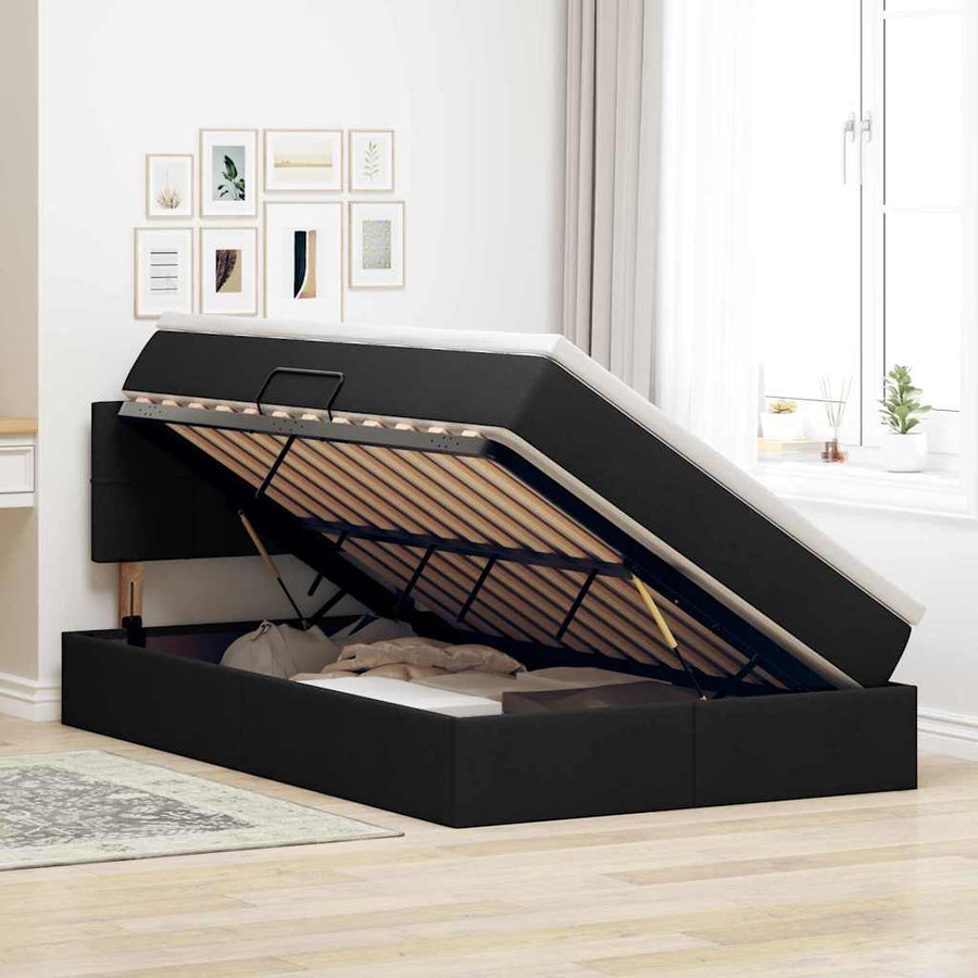 Opbergbed met matras met matras Zwart 120 x 200 cm Bewerkt hout