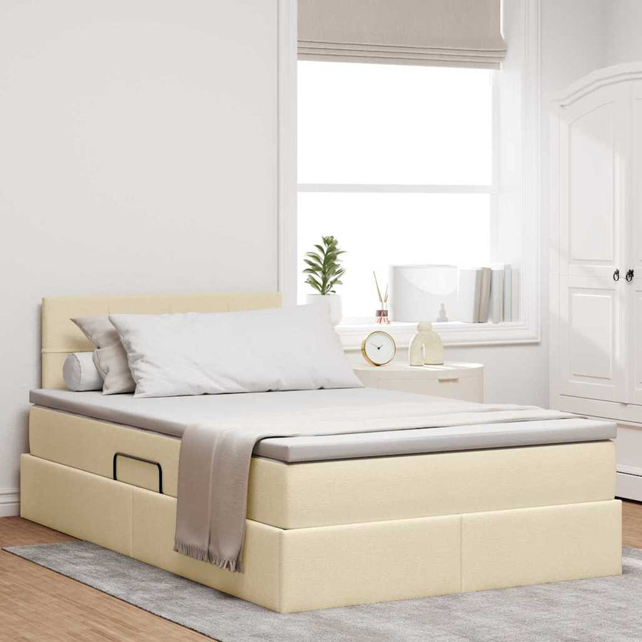 Opbergbed met matras met matras Crème 120 x 200 cm Bewerkt hout