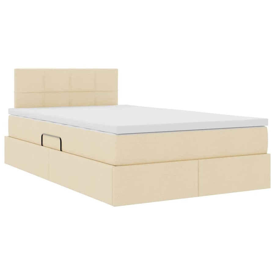 Opbergbed met matras met matras Crème 120 x 200 cm Bewerkt hout
