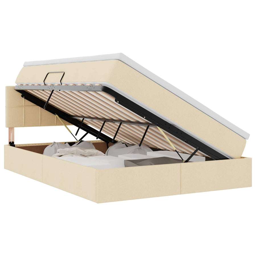 Opbergbed met matras met matras Crème 140 x 190 cm Bewerkt hout