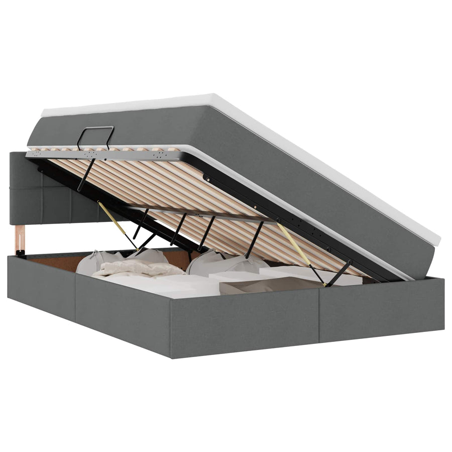 Opbergbed met matras Donkergrijs 140 x 200 cm Bewerkt hout