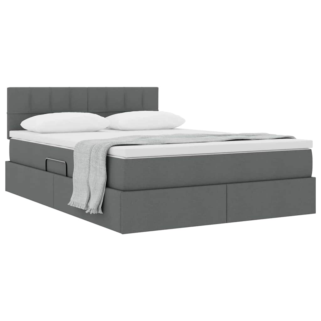 Opbergbed met matras Donkergrijs 140 x 200 cm Bewerkt hout