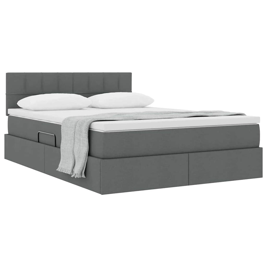 Opbergbed met matras Donkergrijs 140 x 200 cm Bewerkt hout