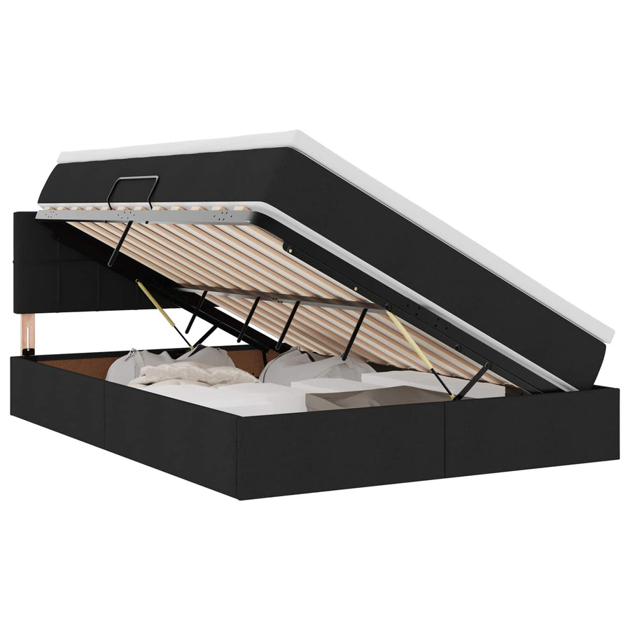 Opbergbed met matras met matras Zwart 140 x 200 cm Bewerkt hout