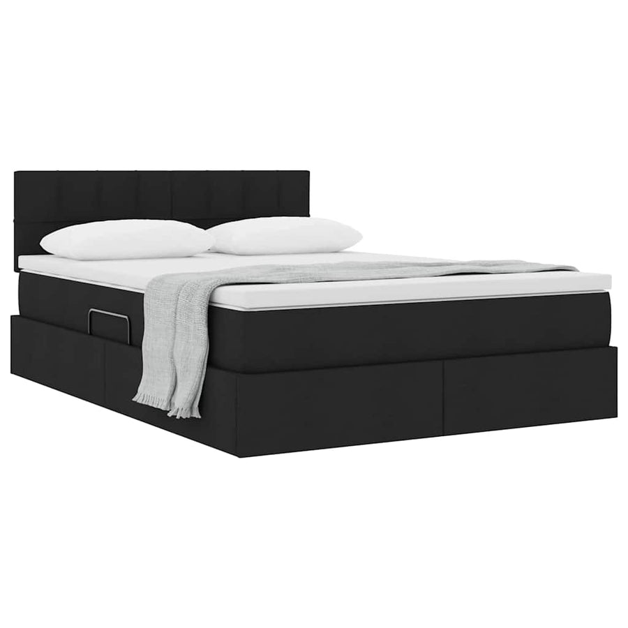 Opbergbed met matras met matras Zwart 140 x 200 cm Bewerkt hout