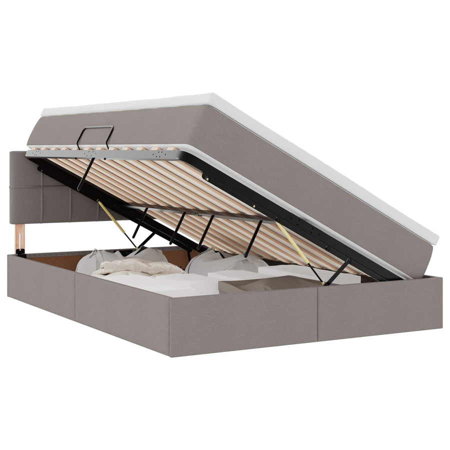 Opbergbed met matras met matras Taupe 140 x 200 cm Bewerkt hout
