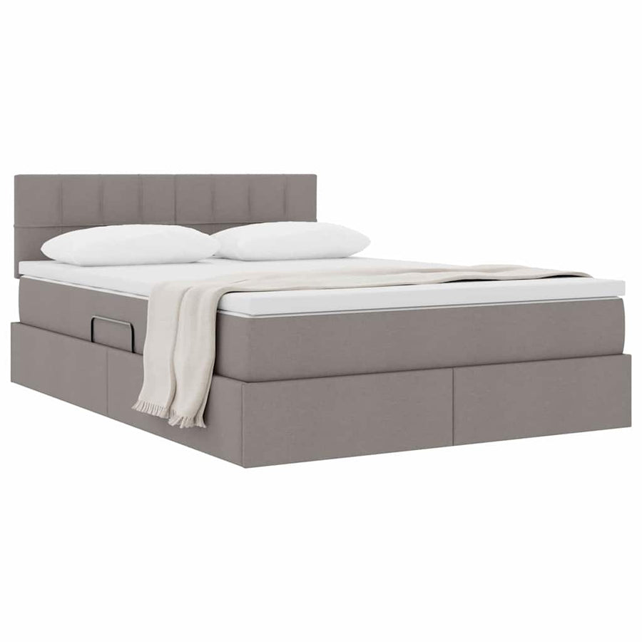 Opbergbed met matras met matras Taupe 140 x 200 cm Bewerkt hout