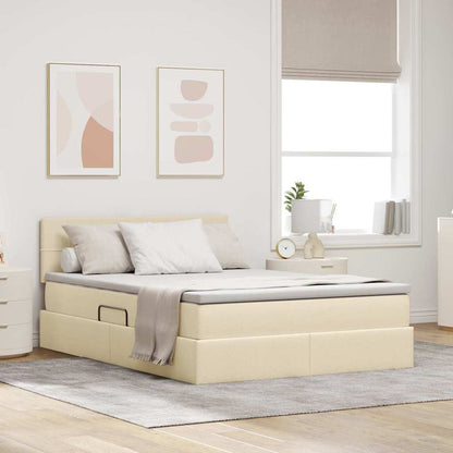 Opbergbed met matras met matras Crème 140 x 200 cm Bewerkt hout
