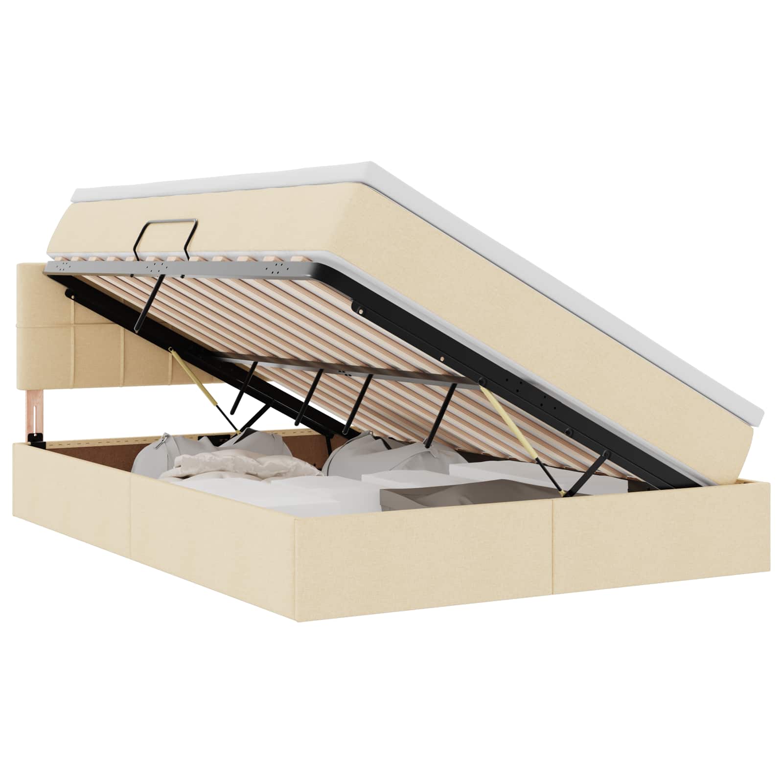 Opbergbed met matras met matras Crème 140 x 200 cm Bewerkt hout