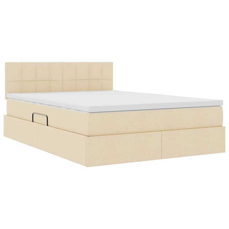 Opbergbed met matras met matras Crème 140 x 200 cm Bewerkt hout