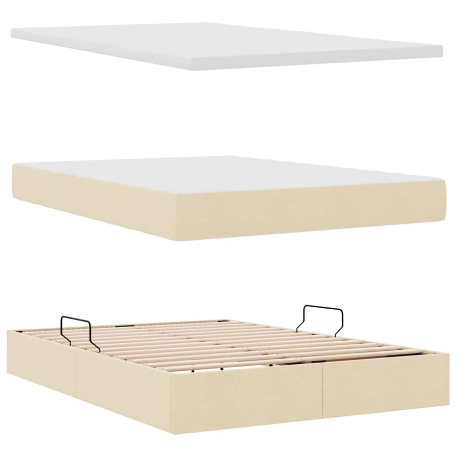 Opbergbed met matras met matras Crème 140 x 200 cm Bewerkt hout