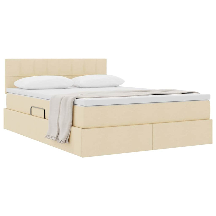 Opbergbed met matras met matras Crème 140 x 200 cm Bewerkt hout