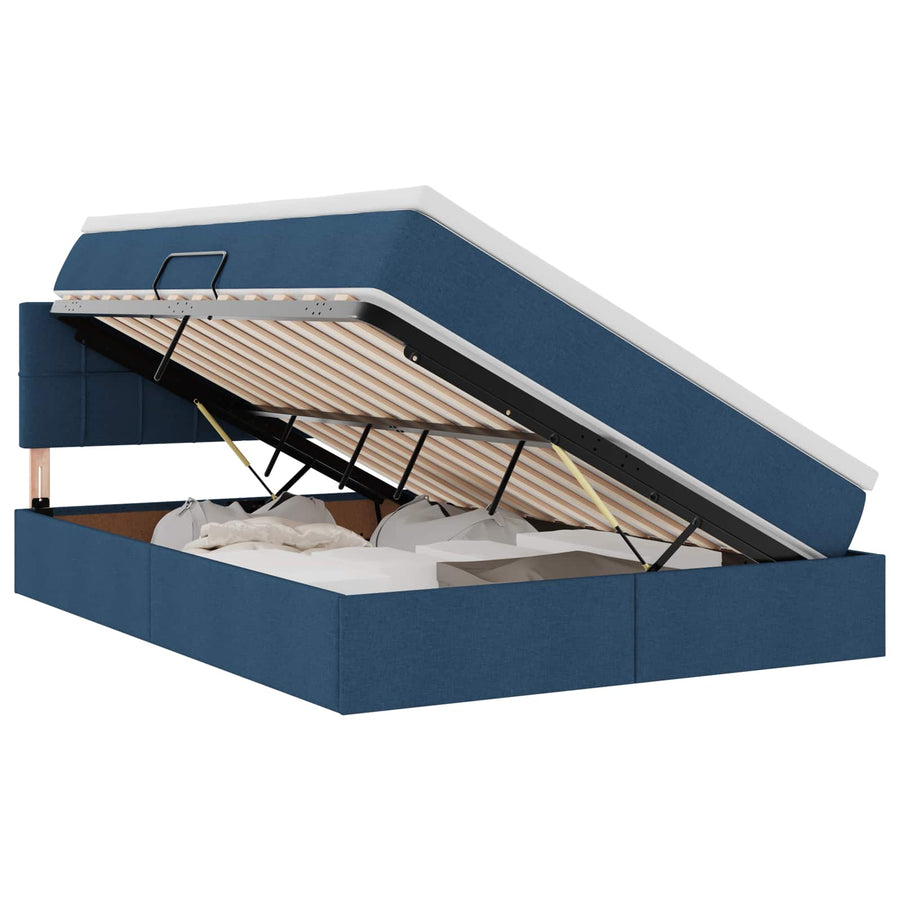 Opbergbed met matras met matras Blauw 140 x 200 cm Bewerkt hout