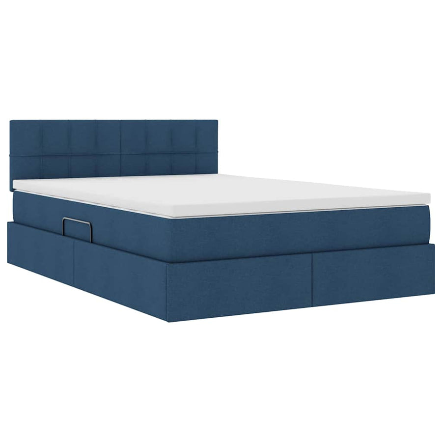 Opbergbed met matras met matras Blauw 140 x 200 cm Bewerkt hout