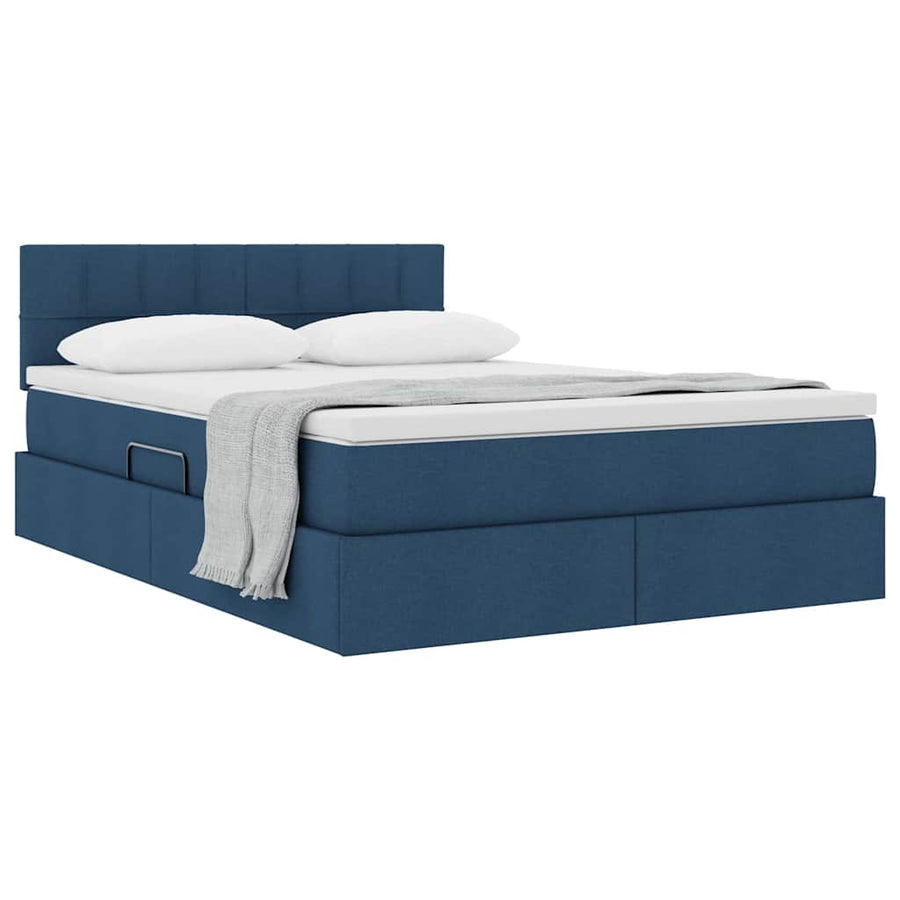 Opbergbed met matras met matras Blauw 140 x 200 cm Bewerkt hout