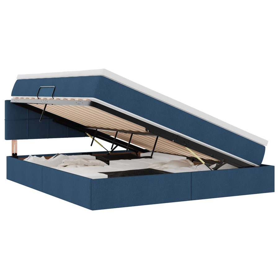 Opbergbed met matras met matras Blauw 160 x 200 cm Bewerkt hout