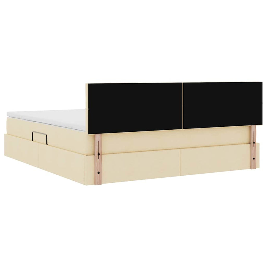 Opbergbed met matras met matras Crème 180 x 200 cm Bewerkt hout