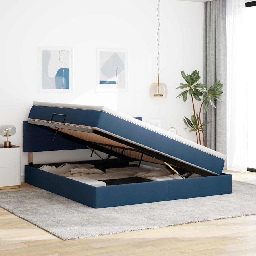 Opbergbed met matras met matras Blauw 180 x 200 cm Bewerkt hout