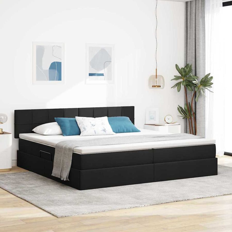 Opbergbed met matras met matras Zwart 200 x 200 cm Bewerkt hout