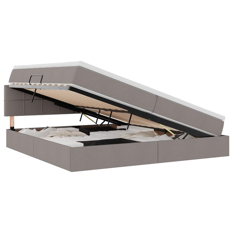 Opbergbed met matras met matras Taupe 200 x 200 cm Bewerkt hout