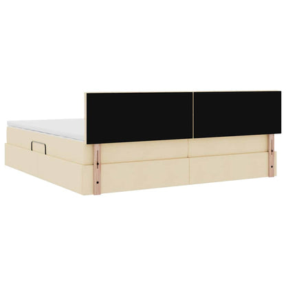 Opbergbed met matras met matras Crème 200 x 200 cm Bewerkt hout