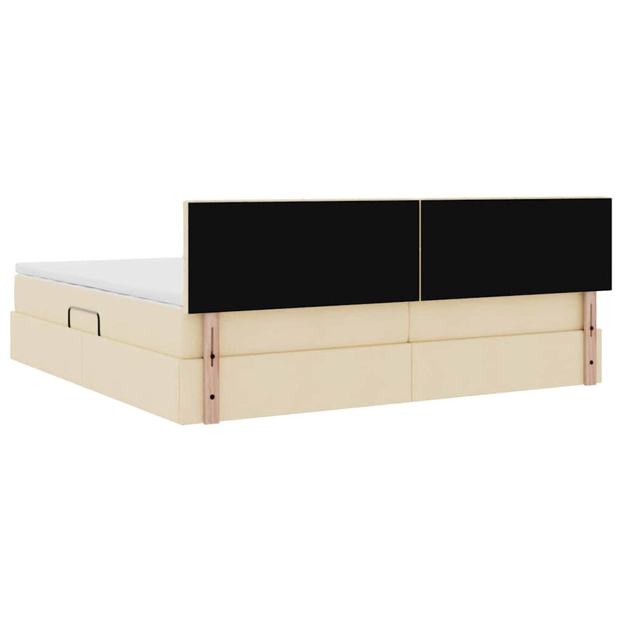 Opbergbed met matras met matras Crème 200 x 200 cm Bewerkt hout