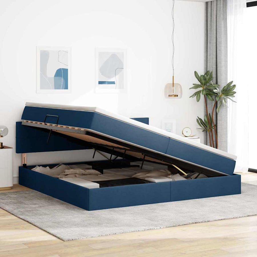 Opbergbed met matras met matras Blauw 200 x 200 cm Bewerkt hout