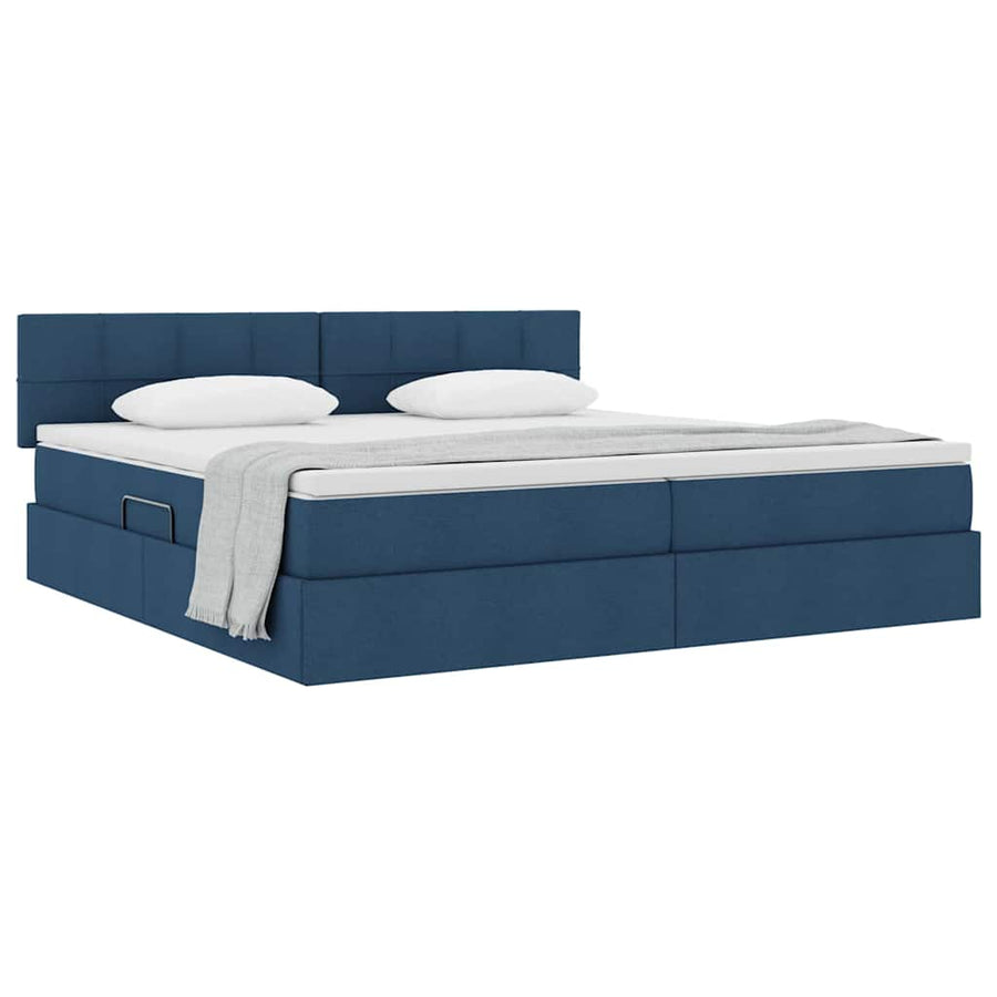 Opbergbed met matras met matras Blauw 200 x 200 cm Bewerkt hout
